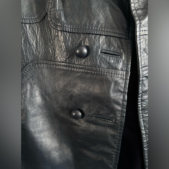 Vintage Genuine Leather & Fur Coat | Navy & Black | Luxe Statement Outerwear - Picture 5 of 8